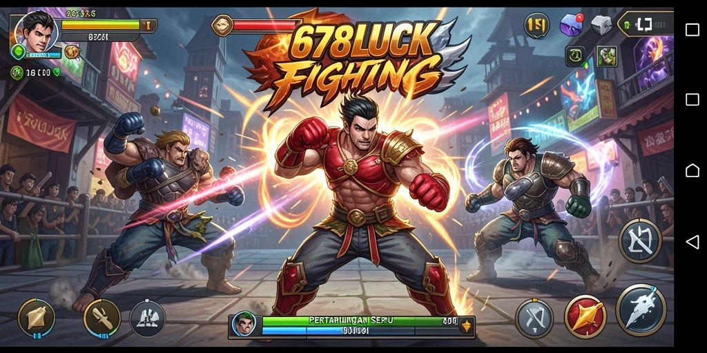 Screenshot utama 678LUCK menampilkan aksi pertarungan mendebarkan dengan karakter yang penuh energi.