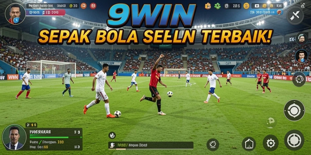 Screenshot gameplay 9WIN dengan aksi sepak bola intens.