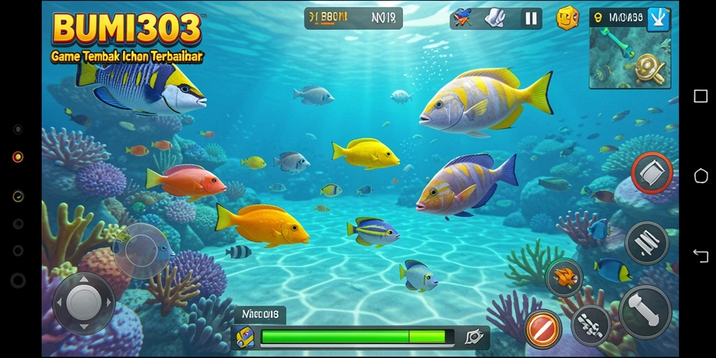 Tampilan gameplay BUMI303 yang mendebarkan saat menembak ikan.