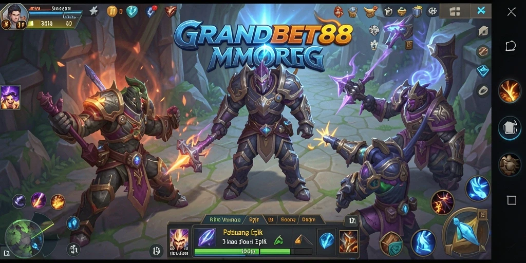 Screenshot gameplay GRANDBET88 yang menampilkan pertarungan seru di dunia MMORPG.