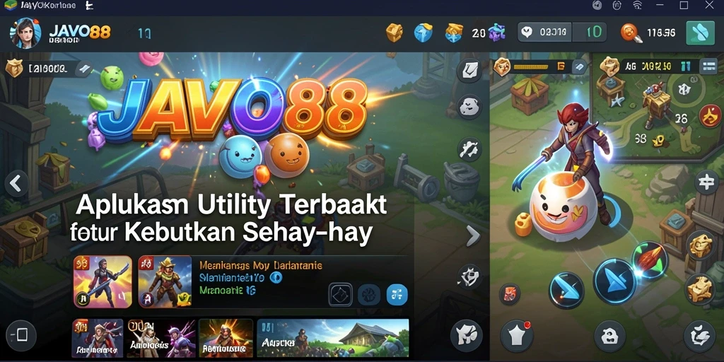 Tampilan utama aplikasi JAVO88 dengan fitur-fitur Utility yang menarik.