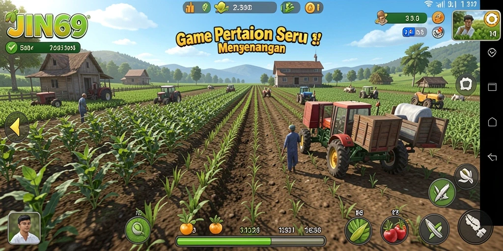 Screenshot gameplay JIN69 menampilkan aktivitas pertanian yang seru.