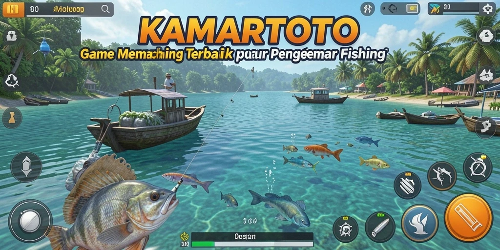 Gameplay seru dalam KAMARTOTO dengan tampilan lokasi memancing.