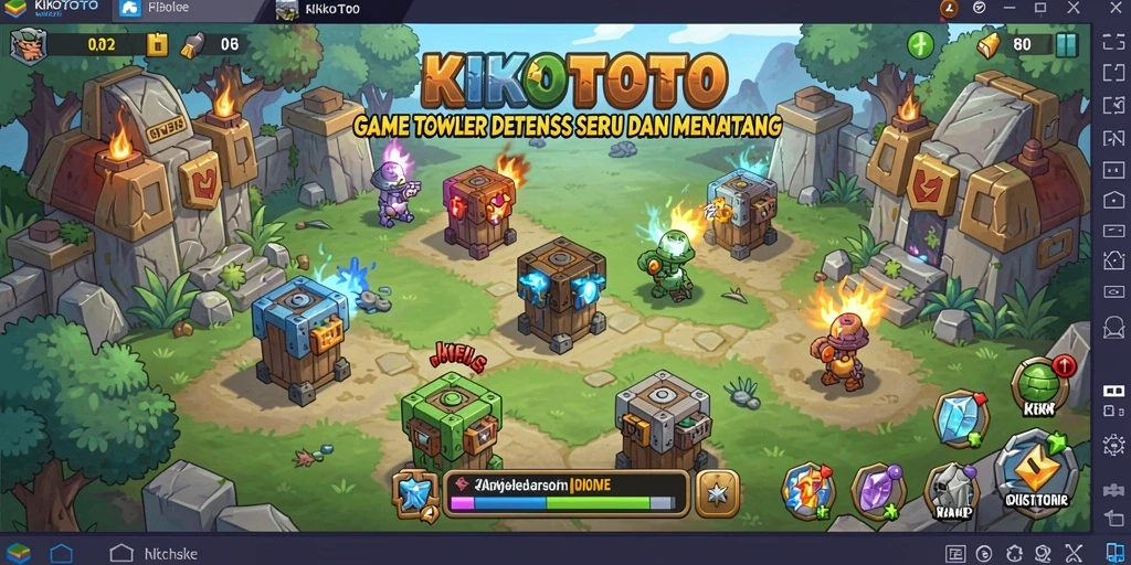 Tampilan gameplay KIKOTOTO yang menegangkan dalam pertempuran Tower Defense.