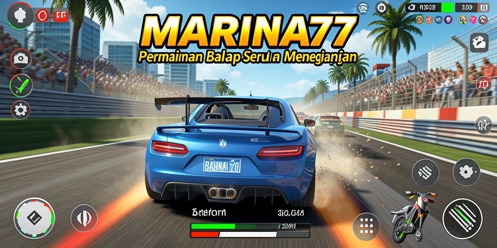 Tangkapan layar utama MARINA77 menampilkan aksi balap cepat dan menegangkan.