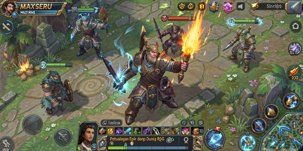 Tampilan gameplay MAXSERU yang menampilkan aksi pertarungan RPG yang seru.