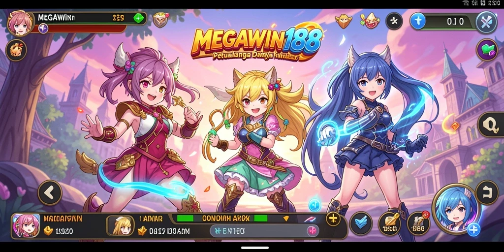 Screenshot gameplay MEGAWIN188 dengan karakter anime yang menarik.