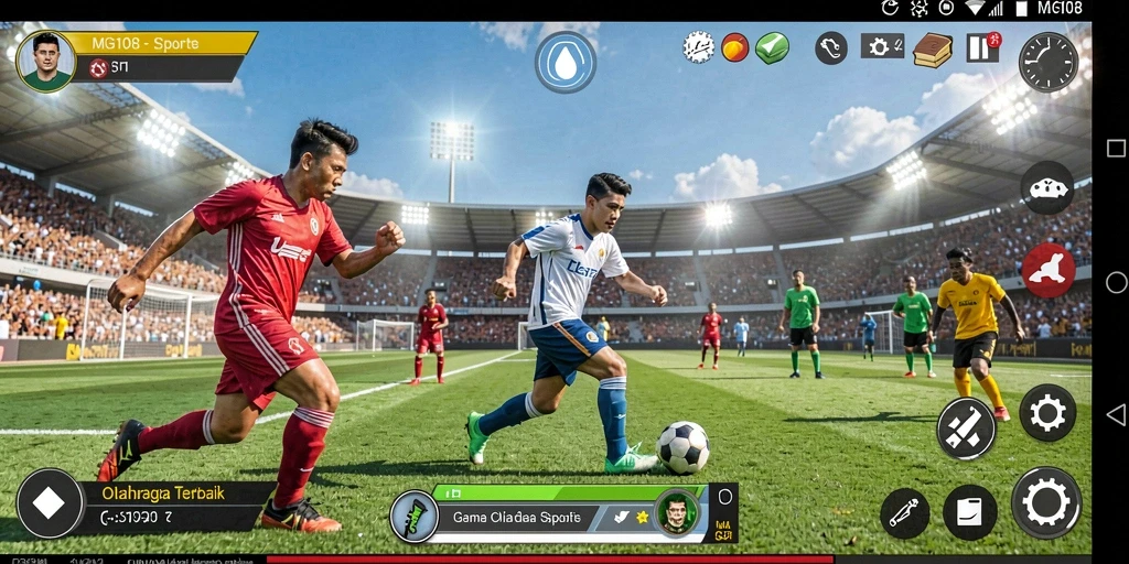 Tampilan grafis mendebarkan dari gameplay olahraga yang intens.