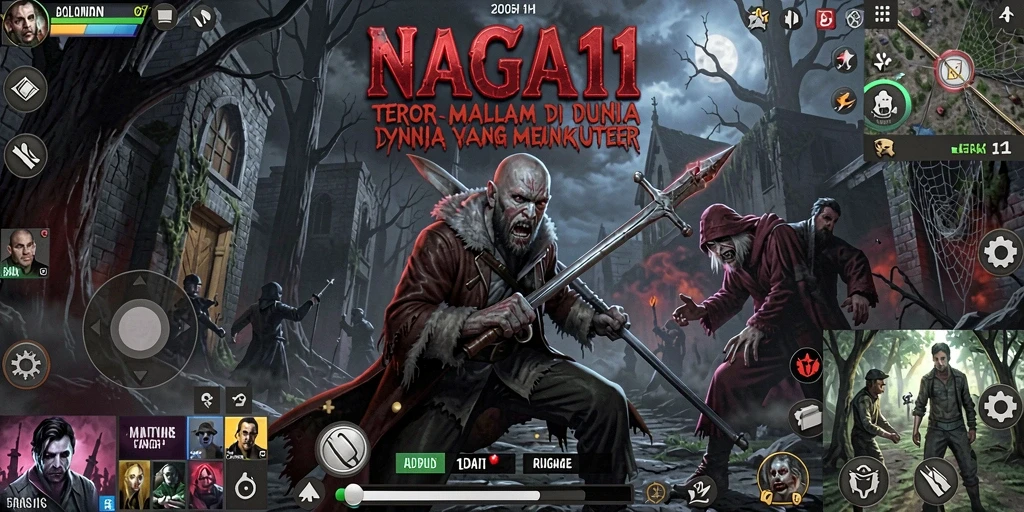 Screenshot gameplay NAGA11 menampilkan suasana horor yang menegangkan.