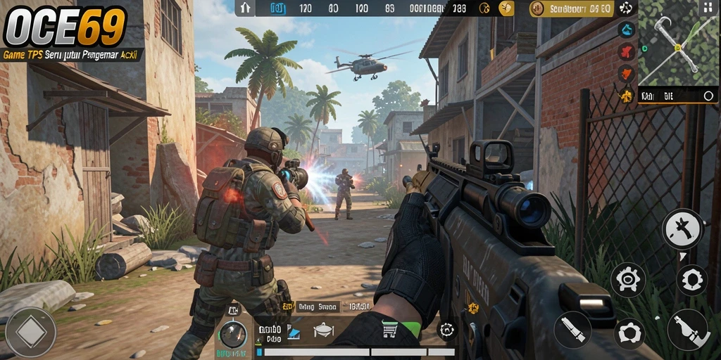 Screenshot OCE69 menampilkan momen intense dalam pertempuran TPS.