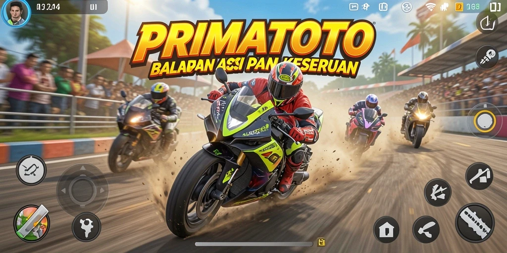 Screenshot PRIMATOTO menampilkan aksi balapan motor yang mendebarkan.