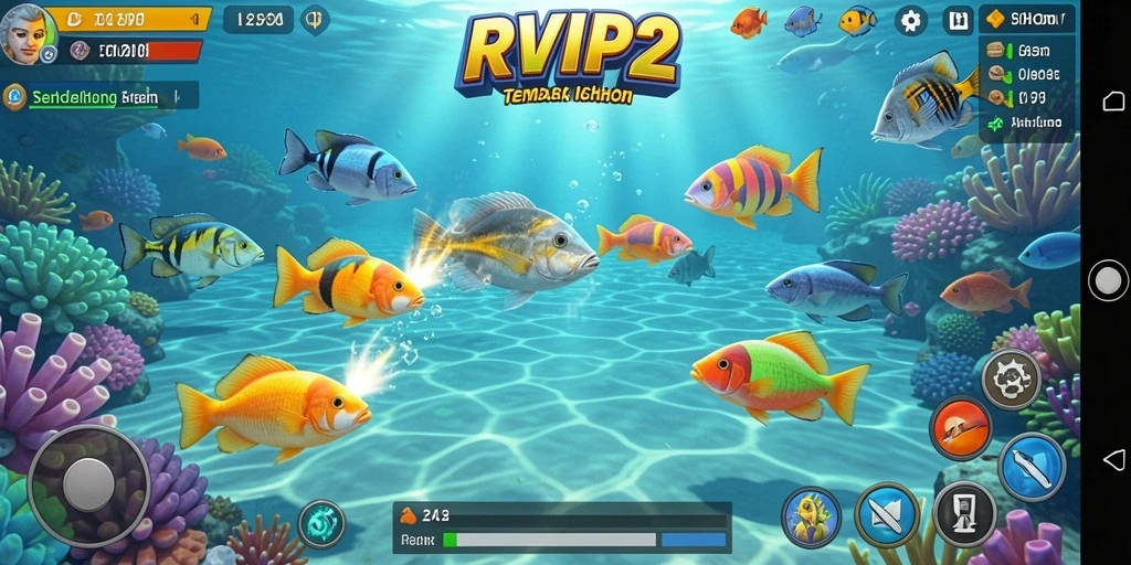 Screenshot utama RVIP2 menunjukkan gameplay Tembak Ikan yang seru dan menantang.