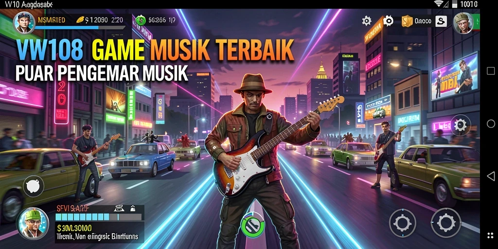 Screenshot VW108, menampilkan gameplay menarik dengan musik yang dinamis.